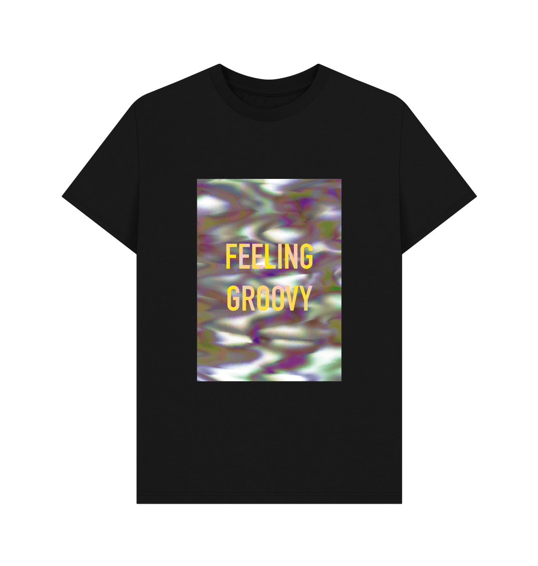 Black FEELING GROOVY mens T on block graphic