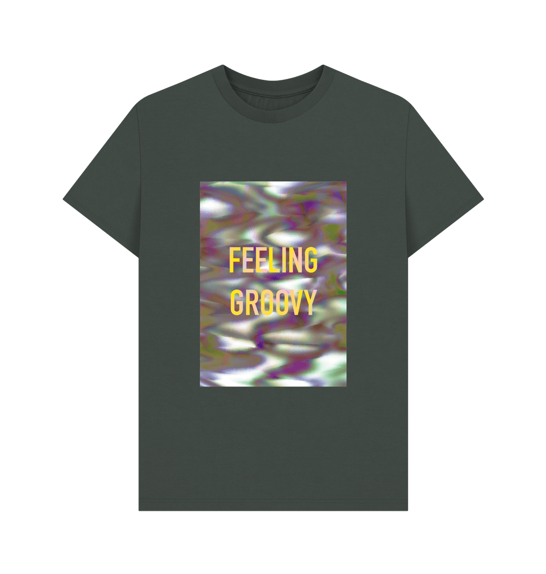 Dark Grey FEELING GROOVY mens T on block graphic