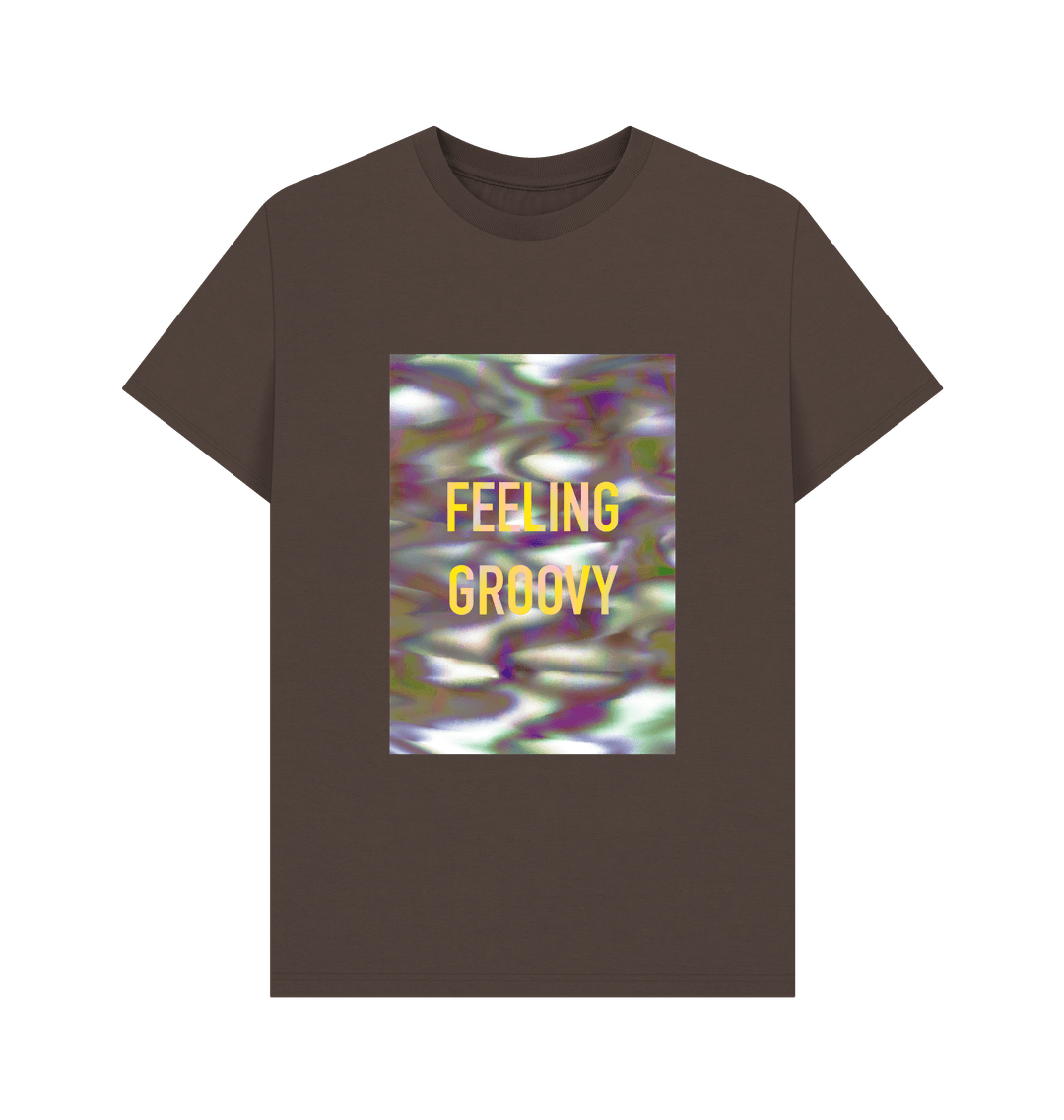 Chocolate FEELING GROOVY mens T on block graphic