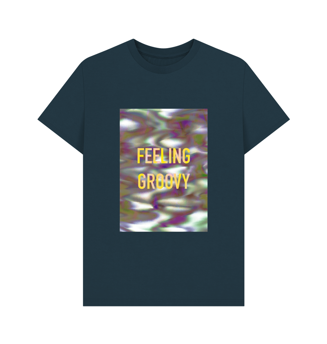 Denim Blue FEELING GROOVY mens T on block graphic