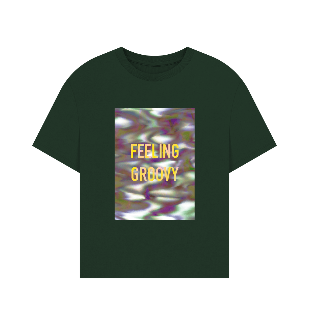 Evergreen FEELING GROOVY women's T on block graphic